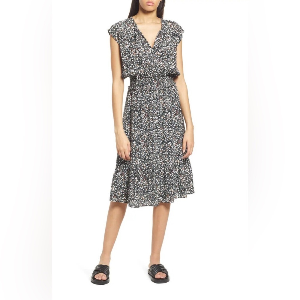 Rails Ashlyn Smocked Waist Midi Dress In Ivy Ditsy Floral Black White, XS